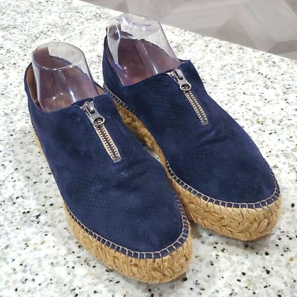 Eric Michaels Serena blue nubuck zip front platform espadrille. Size 41 / 10 - Picture 1 of 8